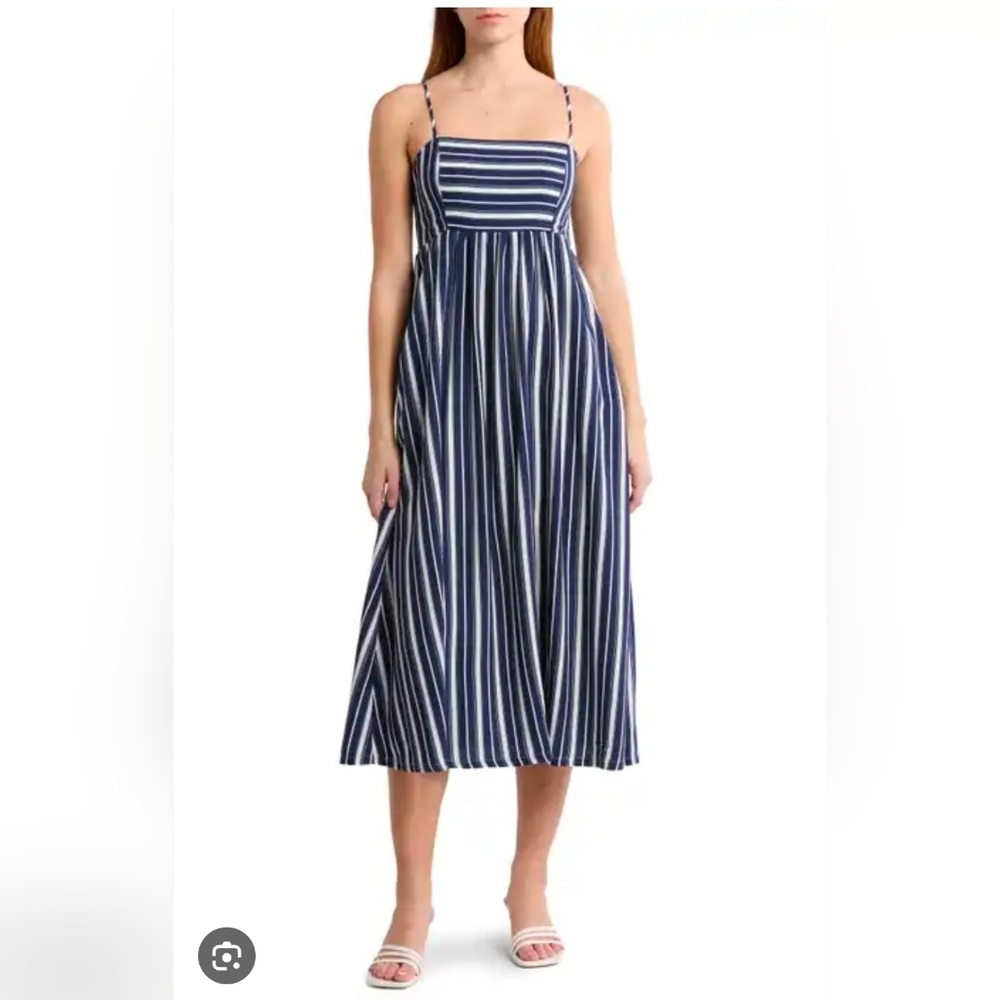 Melrose and Market Blue and White Striped Midi Dress